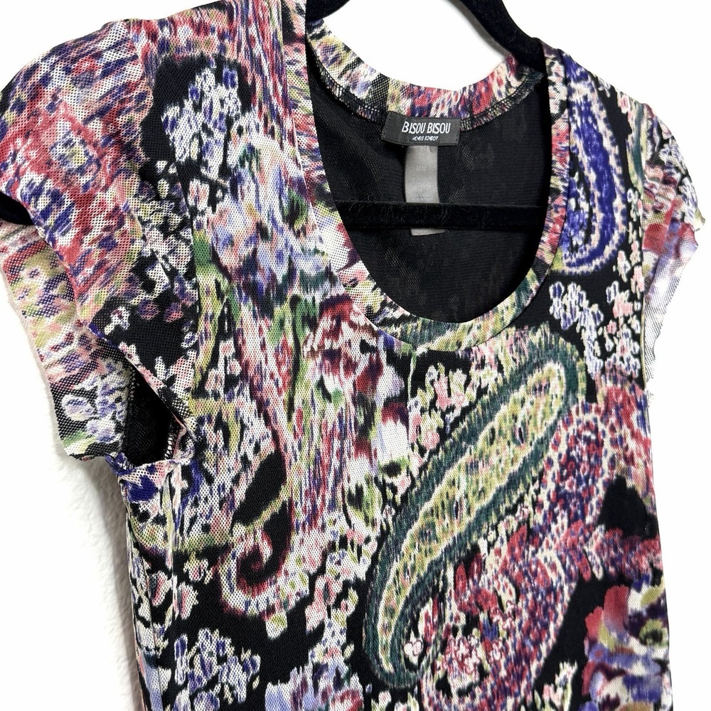 Bisou Bisou Y2K Mesh Top Medium Paisley Floral Whimsy Goth Indie Sleaze Edgy Art - Picture 5 of 14